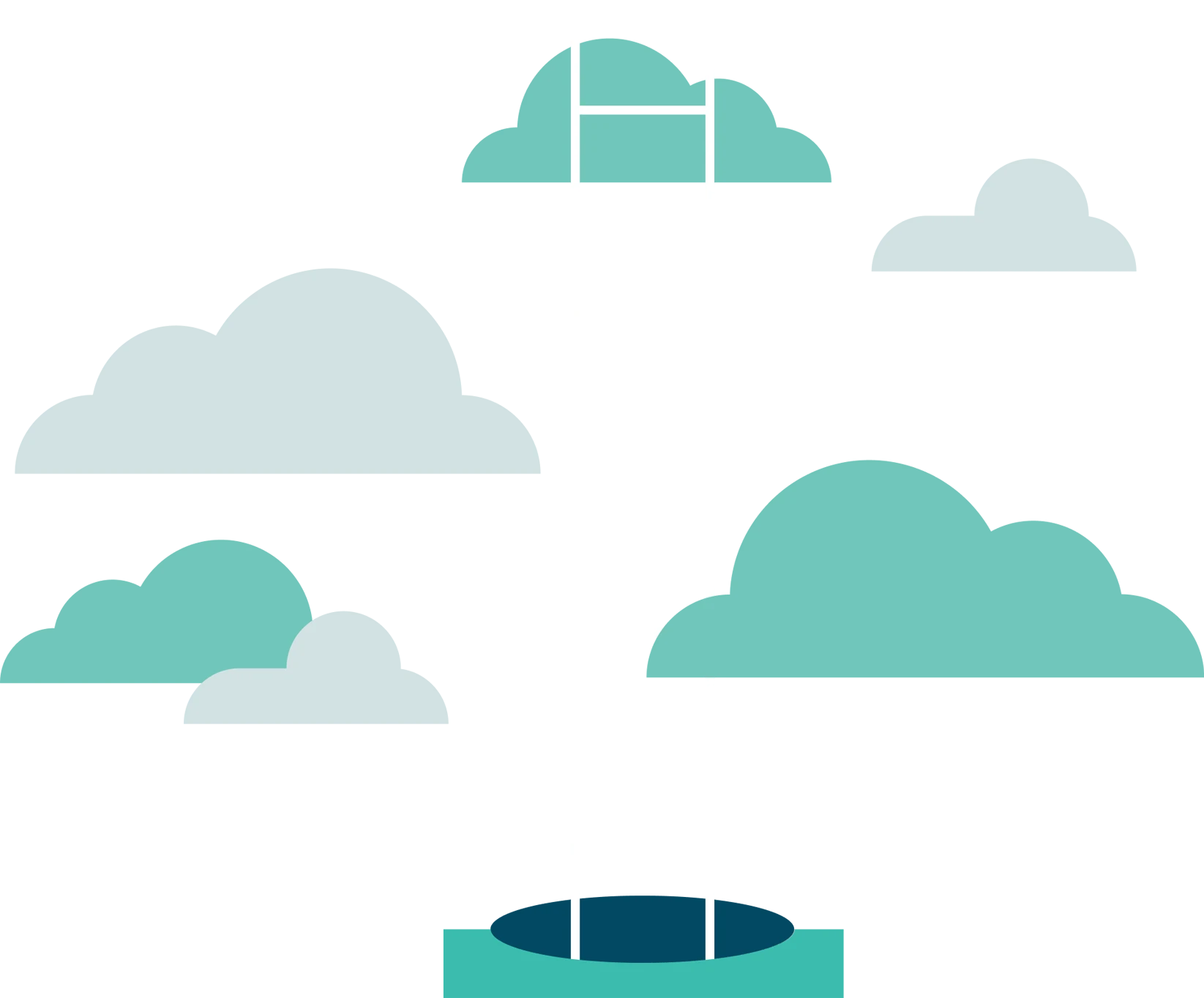 Illustration of stairs to climb surrounded by clouds in teal nuances