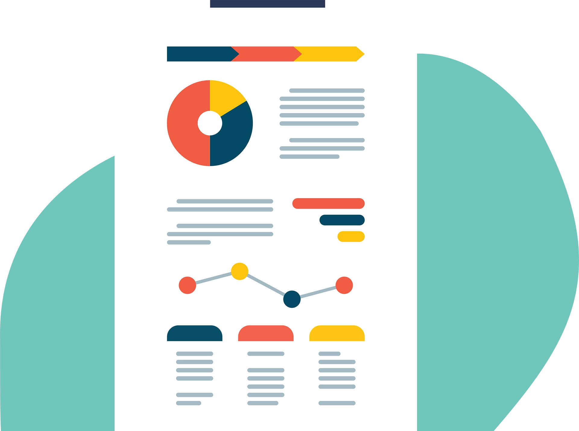 Illustration of a newsletter with multiple graphs and data visuals